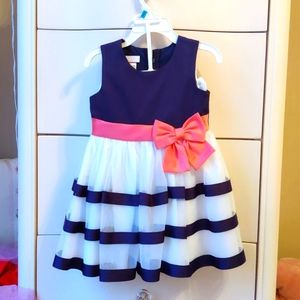 Navy blue, white and coral pink 24 month dress and bloomers
